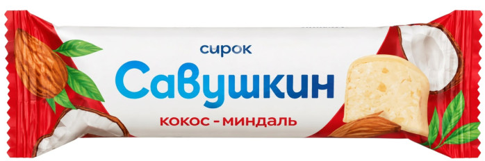 деталь Творожный десерт «Кокос-Миндаль» в шоколадной глазури 32% 40г Савушкин 