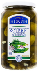 Маринованные огурцы с чесноком 920г Ніжин (чистый вес: 460г)