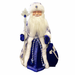 Фигурка Деда Мороза в сине-белом с серебром, с отделением для сладостей и подарков, 40 см