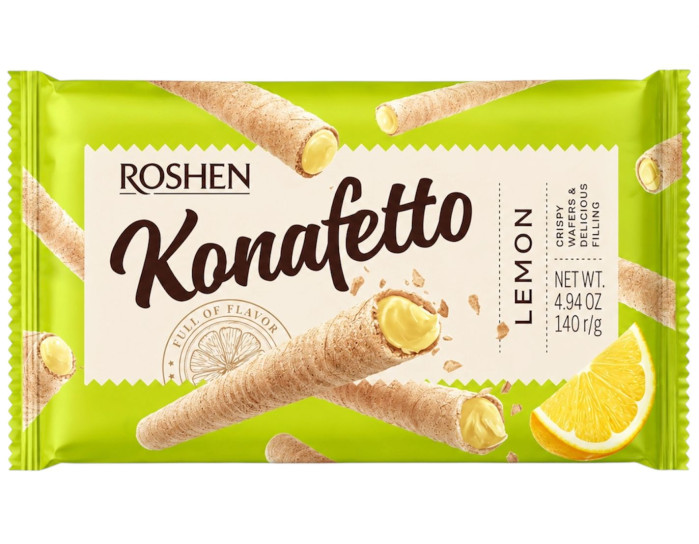 деталь Вафельные трубочки наполненные кремом с лимонным вкусом 140г Konaffeto