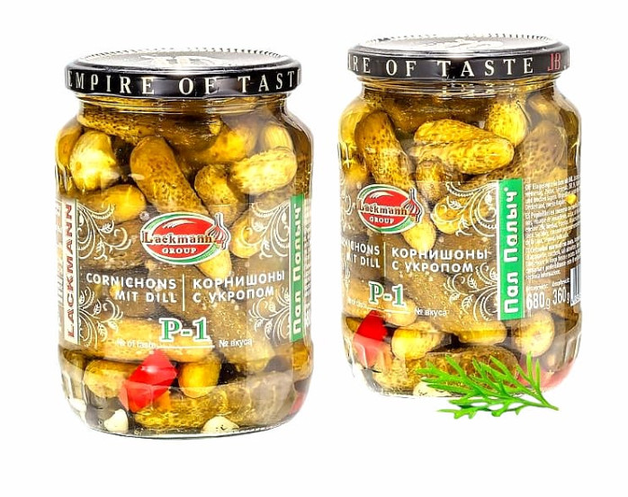 деталь Корнишоны П-1 с укропом 720мл Lackmann (чистый вес: 360г) 