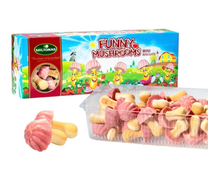деталь Нежное печенье Грибочки со вкусом клубники 170г Miltonas