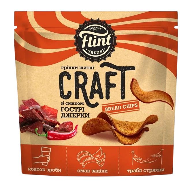 деталь Крутоны со вкусом пикантного джерки 80г Flint Craft Grenki