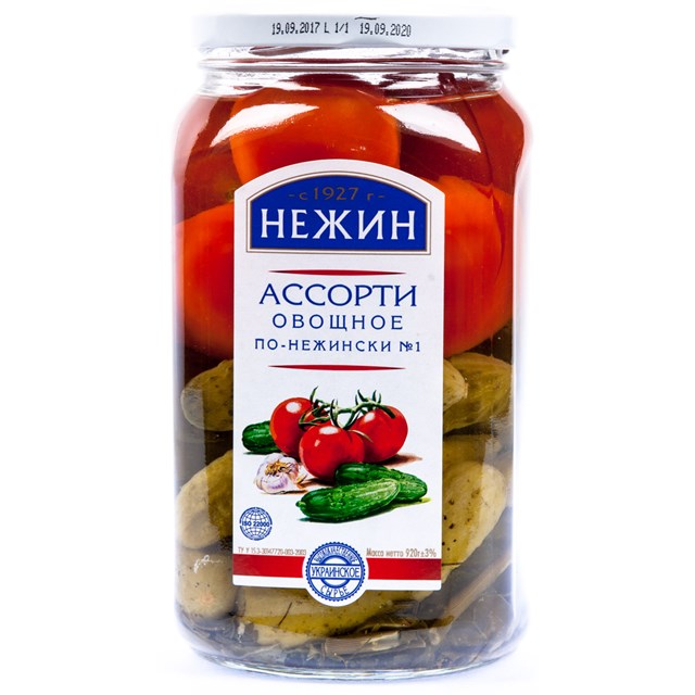 деталь Ассорти огурцы и помидоры Ніжин 920 г (чистый вес: 460 г)