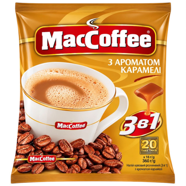 деталь Растворимый кофейный напиток 3в1 со вкусом карамели 360г (20 пакетиков по 18г) MacCoffee