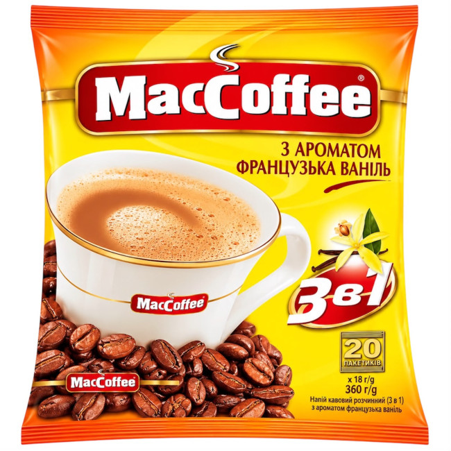 деталь Растворимый кофейный напиток 3в1 со вкусом французской ванили 360г (20 пакетиков по 18г) MacCoffee