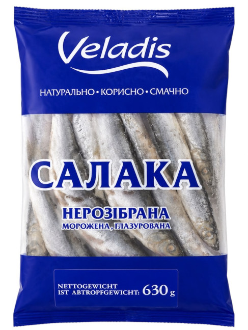 деталь Замороженная салака нечищеная, глазированная 630г Veladis