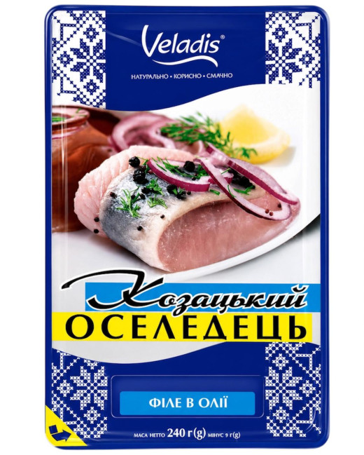 деталь Козацький сельдь филе без кожи в масле 240г Veladis