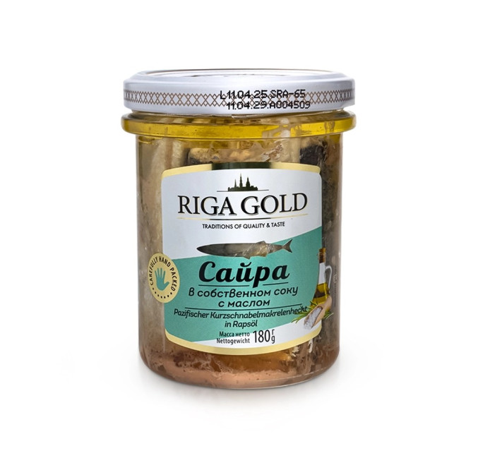 деталь Сайра в собственном соку с маслом 180г RIGA GOLD