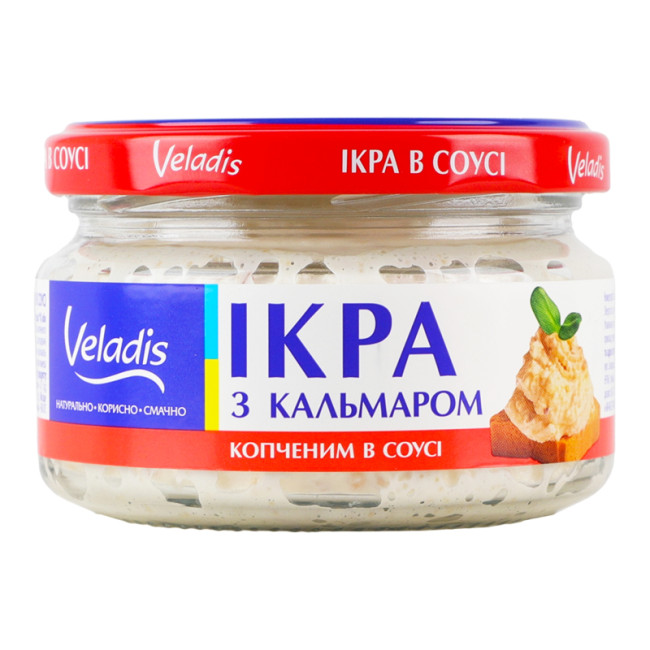 деталь Икорный продукт из сельди с копчёным кальмаром в соусе 160г Veladis