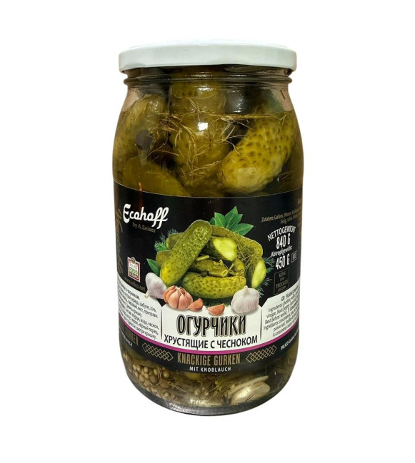 деталь Chrumkavé uhorky s cesnakom 840 g (čistá hmotnosť: 450 g) Ecohoff