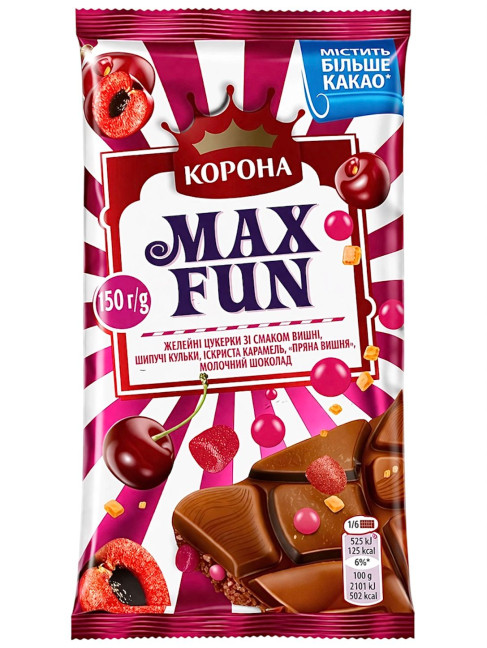 деталь Молочный шоколад MAXFUN «Пикантная вишня» 150 г KORONA
