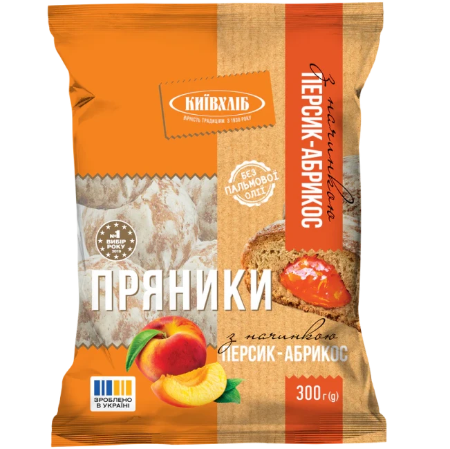 деталь Пряники со вкусом персика и абрикоса 300г Київхліб