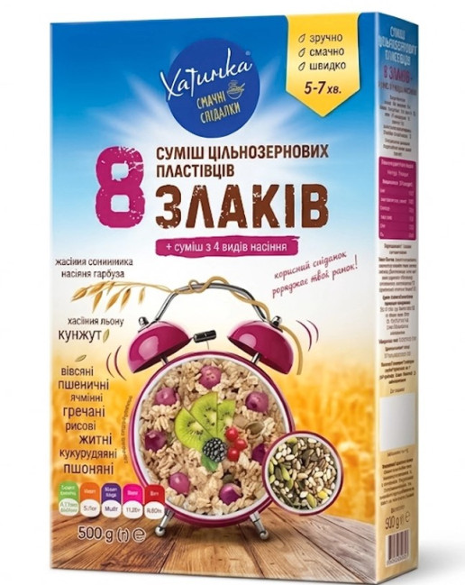 деталь Смесь цельнозерновых хлопьев 8 злаков 500г Хатинка