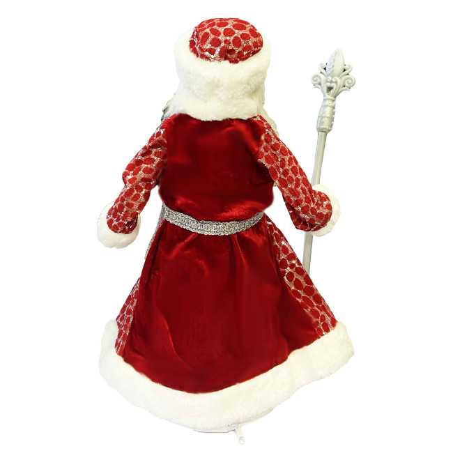деталь Фигурка Деда Мороза в красно-белом с серебром, с отделением для сладостей и подарков, 50 см