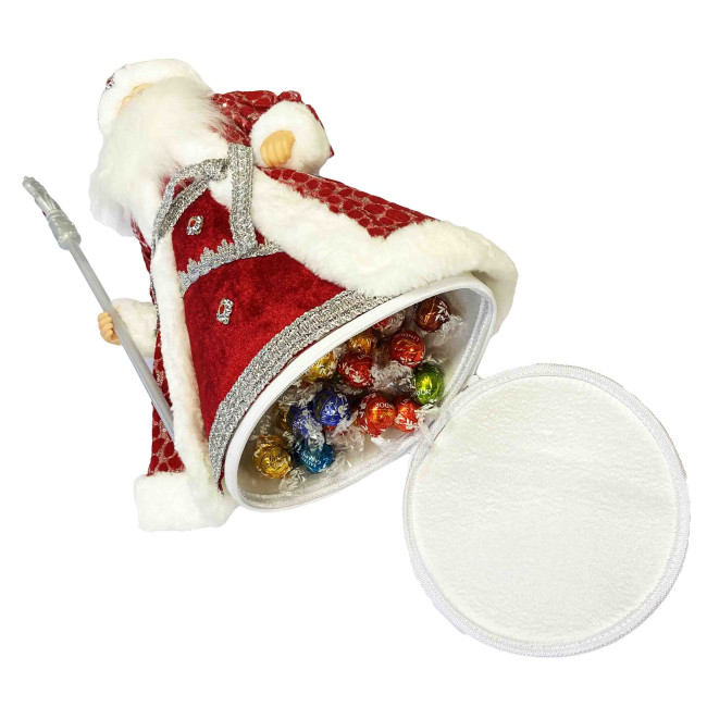 деталь Фигурка Деда Мороза в красно-белом с серебром, с отделением для сладостей и подарков, 50 см