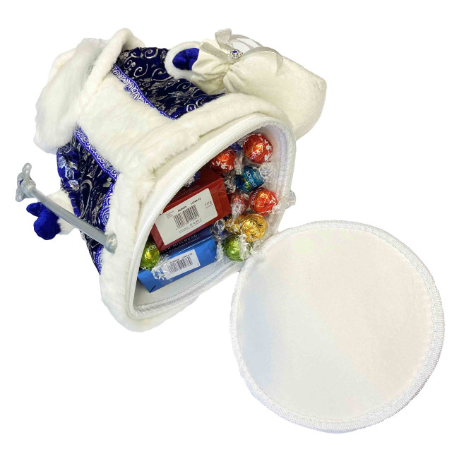 деталь Фигурка Деда Мороза в сине-белом с серебром, с отделением для сладостей и подарков, 50 см