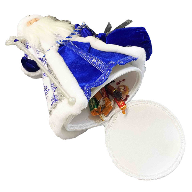 деталь Фигурка Деда Мороза в сине-белом с серебром, с отделением для сладостей и подарков, 40 см