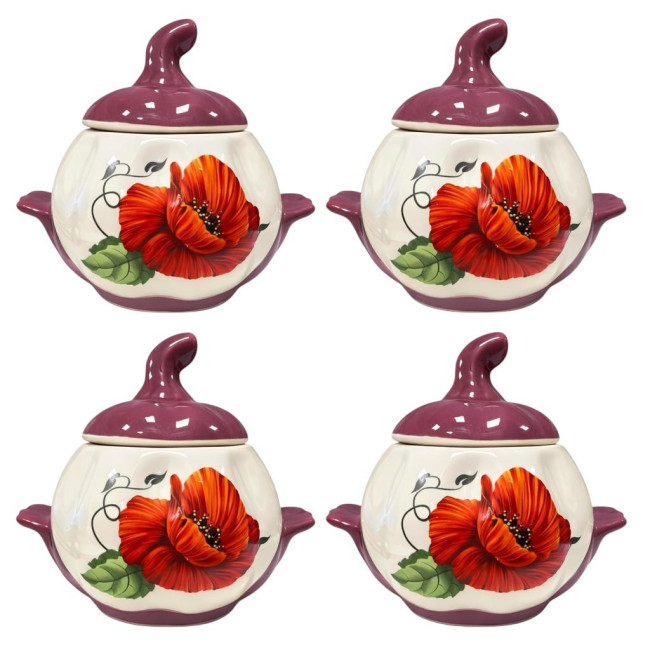 деталь Керамический горшок Красные цветы 0,75 л